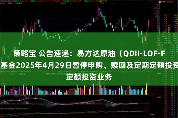 策略宝 公告速递：易方达原油（QDII-LOF-FOF）基金2025年4月29日暂停申购、赎回及定期定额投资业务